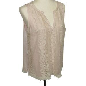 Mystree Blush Lace Feminine V Neck Sleeveless Boho Blouse Size Small